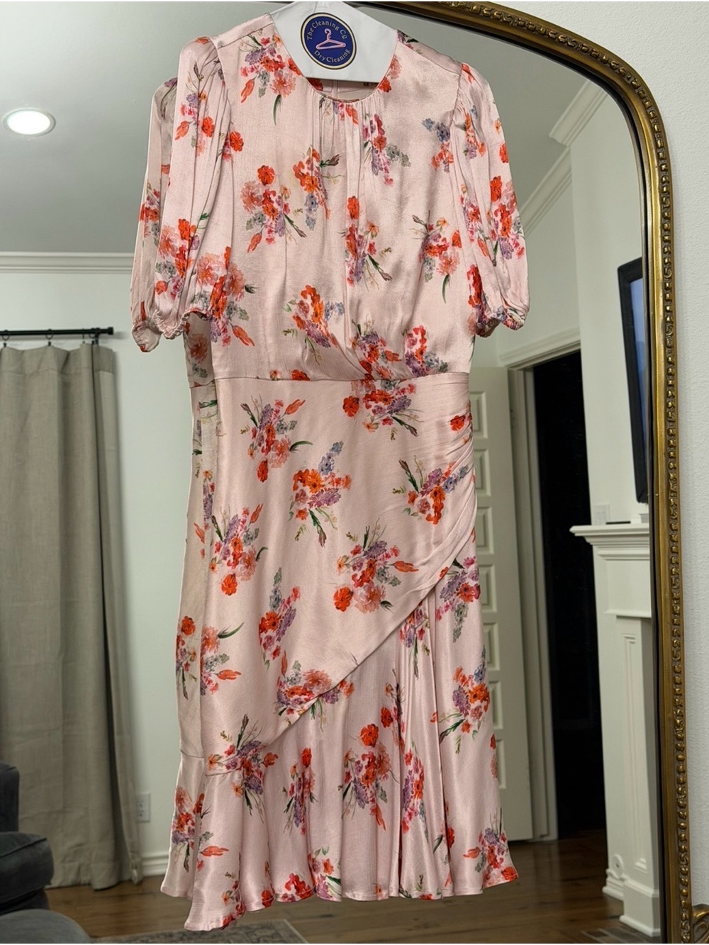 AMUR Pink Floral Satin Maxi Dress